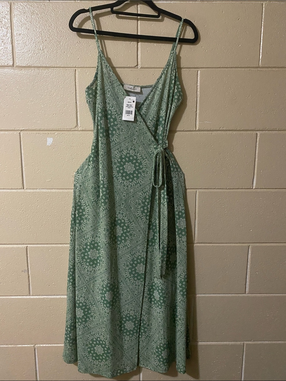 Audrey 3+1 Sage Green Bandana-Print Wrap Maxi Dress